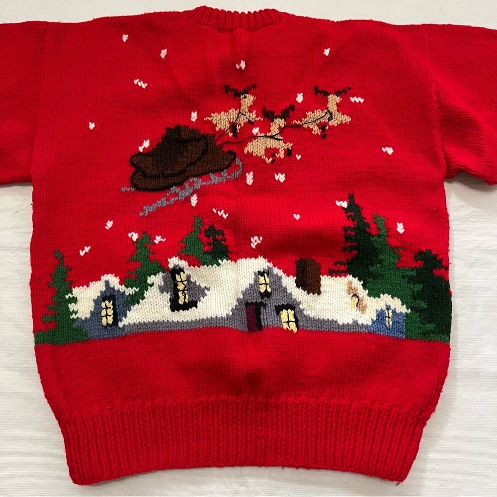 Vintage Ugly Christmas Sweater Santa’s Sleigh Reindeer Christmas Tree Ha…